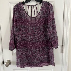 Maurices Purple and Black Patterned Blouse